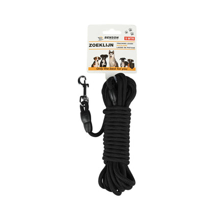 Zoeklijn Hond 5m Zwart, Nylon, Metaal, Voor Wandelen & Training