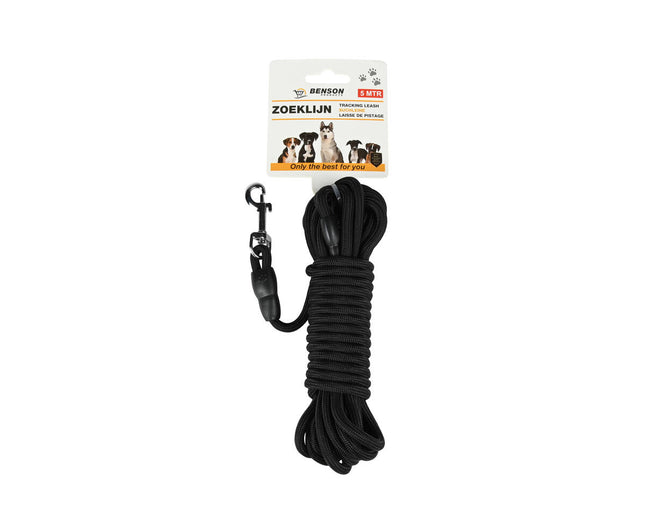Zoeklijn Hond 5m Zwart, Nylon, Metaal, Voor Wandelen & Training