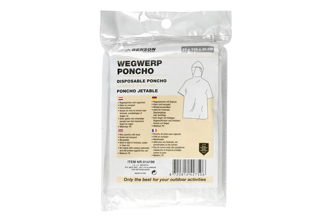 Poncho wegwerp transparant – Kleur transparant, Materiaal PE, compact
