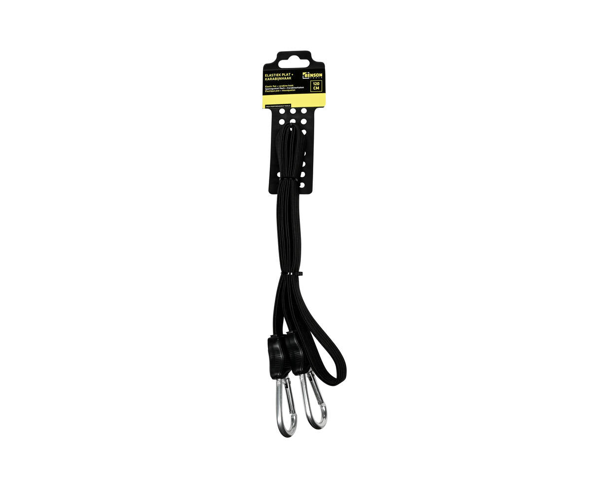 Elastiek 120cm + Karabijnhaak: Flexibel voor lichte bagage.