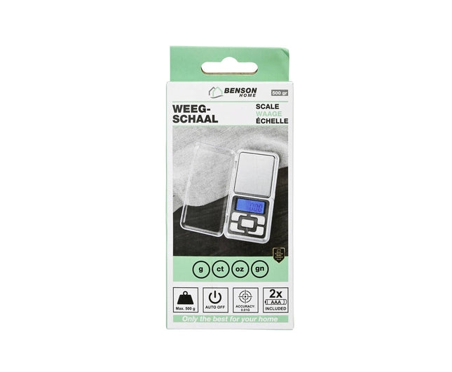 Digitale Weegschaal 500g, 0.01g Precisie, LCD, Incl. Batterijen
