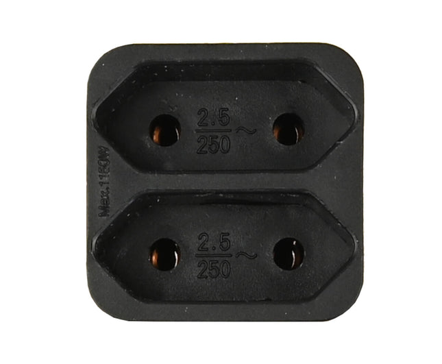 Zwarte Duplo Stekker 250V, 5A, 1150W voor Binnengebruik (IP20)