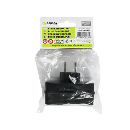 Stekker Quattro Zwart, 10A, 2300W, 250V, IP20, voor binnengebruik.