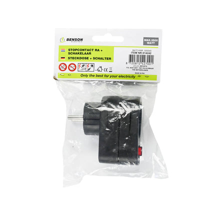 Zwart RA Stopcontact + Schakelaar, 3500W, Modern Design, Niet BE/FR