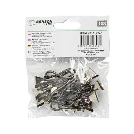 Handdoekknijpers Zwart 10 dlg - 5.3x1x1.7 cm, rubbercoating, keuken/badkamer.