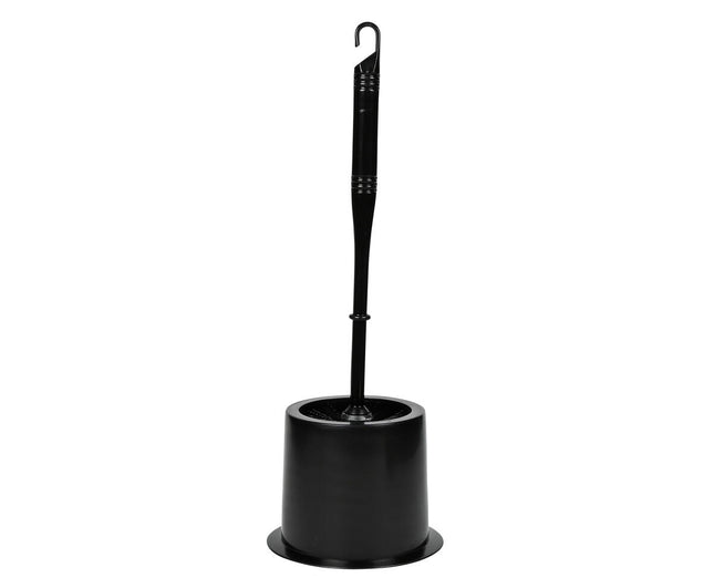Zwarte WC Borstel + Houder, 37cm, Kunststof, Ronde Basis, Badkamerstijl