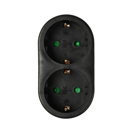 Zwarte Duo Stekker Verloop RA, 16A/250V, 3500W voor Thuis & Kantoor.