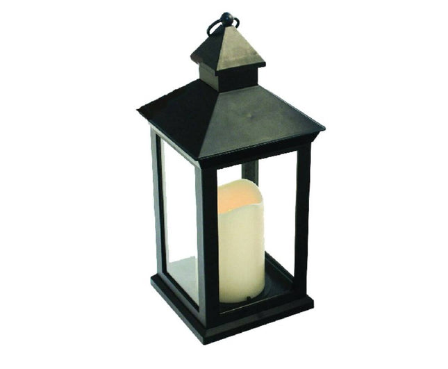 Lantaarn met LED Kaars, 10.5x10.5x24cm, Mix Zwart/Koper, Binnen/Buiten