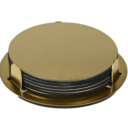 Gouden RVS Onderzetters 8,5 cm, Set van 6 met Houder voor Tafels