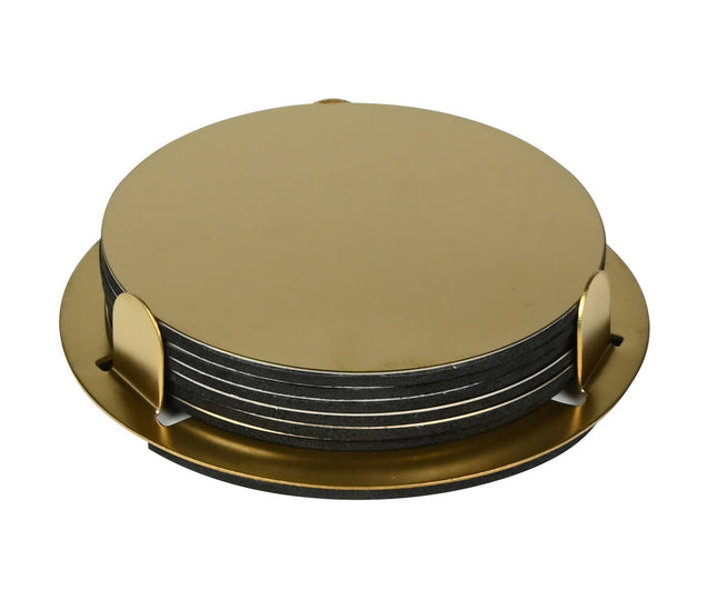 Gouden RVS Onderzetters 8,5 cm, Set van 6 met Houder voor Tafels
