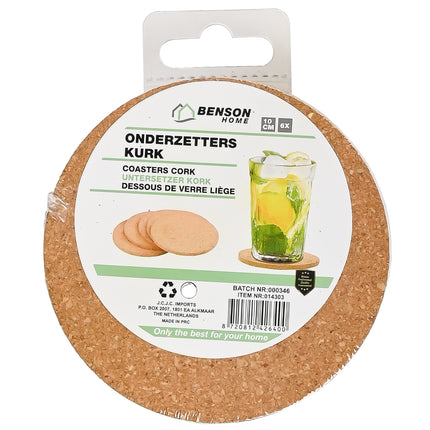 Onderzetters kurk 10 cm 6 dlg – Diameter onderzetter 10 cm, Materiaal kurk