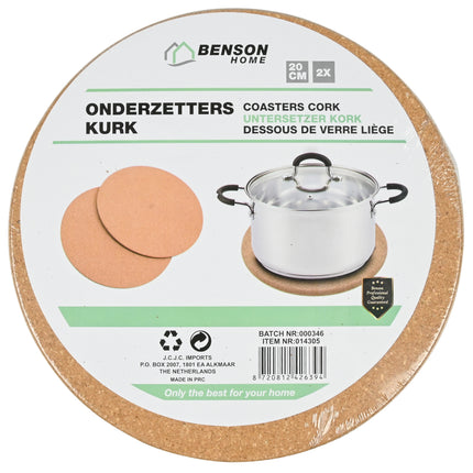 Pannenonderzetters kurk 20 cm 2 dlg – Diameter onderzetter 10 cm, Materiaal kurk