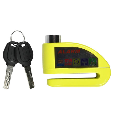 Schijfremslot Alarm 069 - Geel, 7.0 mm Pen, 110dB Alarm, Voor Motorfietsen