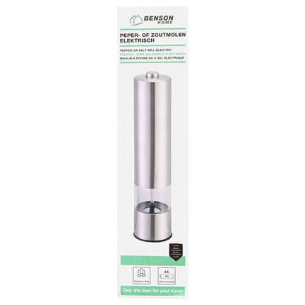 Peper- of zoutmolen elektrisch – Hoogte 23 cm, Batterij 4 x AA, 23 cm