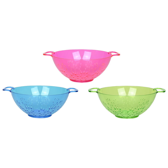 Vergiet ø 23 cm mix – Materiaal plastic, Doorsnede 23 cm, Kleuren blauw, geel of roze