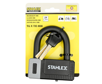 Beugelslot 588 Ø12mm, 96x110mm, 2 sleutels, fiets/scooter beveiliging