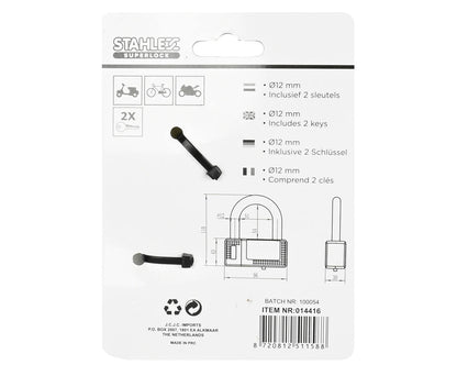 Beugelslot 588 Ø12mm, 96x110mm, 2 sleutels, fiets/scooter beveiliging