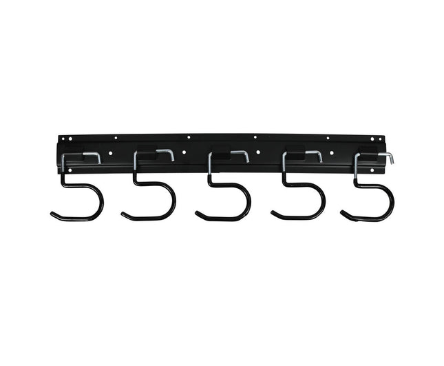 Rail met 5 gegalvaniseerde haken, kunststof omhuld, 43x11x1 cm, garage.