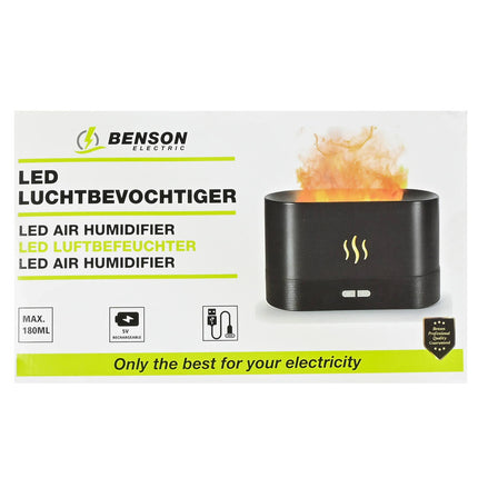LED Luchtbevochtiger 180ml, Flame Effect, USB-C, Verhoogt Luchtvochtigheid