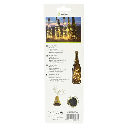 LED Flesverlichting Solar, 100cm, 10x LED, Warm Wit voor Tuin Decoratie