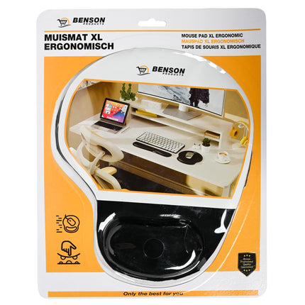 Muismat XL ergonomisch – Kleur zwart, Afmetingen 20.2 x 24 cm, Dikte 0.15 mm, 24 cm