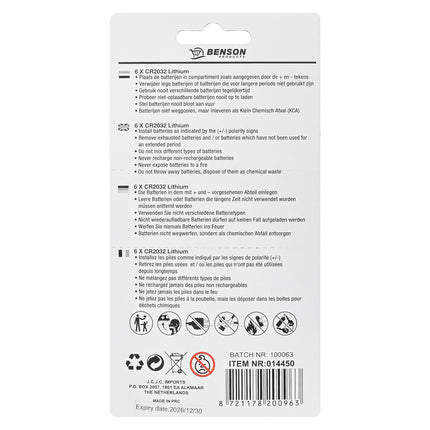 Batterij knoopcel 3V CR2032 lithium 6 dlg – Model CR2032, Type Lithium knoopcel