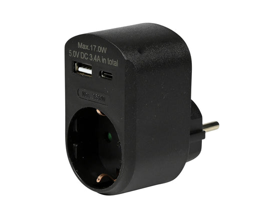 Zwart Stopcontact RA, 16A, USB-A/C, 5V 3.4A, voor Thuis & Kantoor