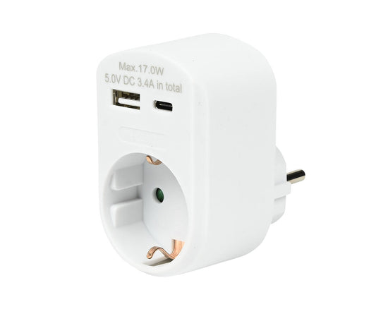Stopcontact 16A met USB-A en USB-C, 3.4A Output, wit, voor thuisgebruik