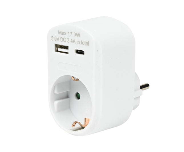 Stopcontact 16A met USB-A en USB-C, 3.4A Output, wit, voor thuisgebruik