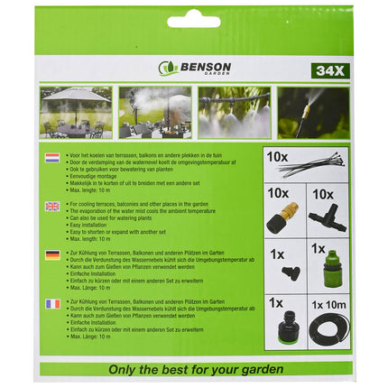 Waternevel Koelsysteem 34-delig - 10m Slang, 10 Mistsproeiers, Terras