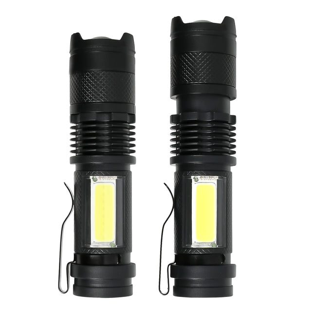 Zaklamp COB oplaadbaar 2 dlg – Bulb 3W LED + COD, Afmeting 26 x 26 x 100 mm, Lumen 100 lm