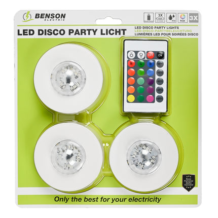 LED disco party licht met afstandsbediening 3 dlg – LED 12 stuks met RGB LED, 80 mm