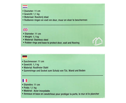 Zwarte RVS Deurstopper ø11 cm, Bescherming met Rubber, 1,1 kg