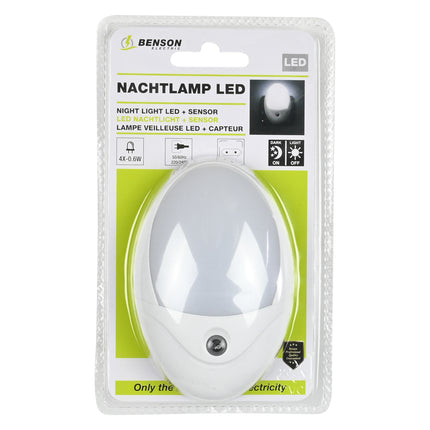 Nachtlamp LED + sensor – Materiaal PC, Afmeting 80x80x35 mm, Lumen 20 lm, 0.6W
