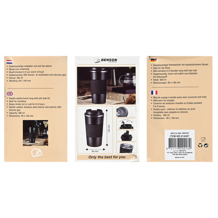 Reisbeker dubbelwandig – Inhoud 380 ml, Afmeting 90 x 148 mm, 380 ml, 148 mm