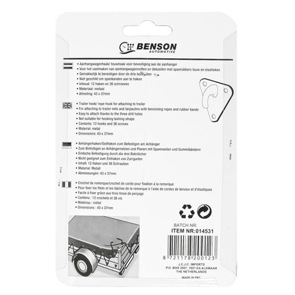 Aanhangwagen Haak Set 12 dlg - 43x37mm Kunststof, Incl. 36 Schroeven