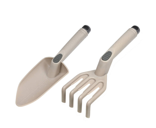2-delige Tuingereedschap Set: Hark en Schep met Maatvoering, Beige