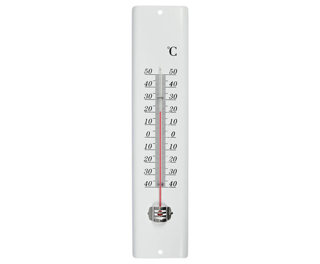 Witte Metalen Thermometer 30 cm, Celsius/Fahrenheit, Tuin/Veranda.