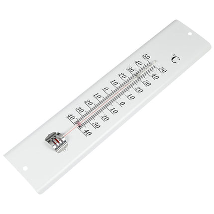 Witte Metalen Thermometer 30 cm, Celsius/Fahrenheit, Tuin/Veranda.