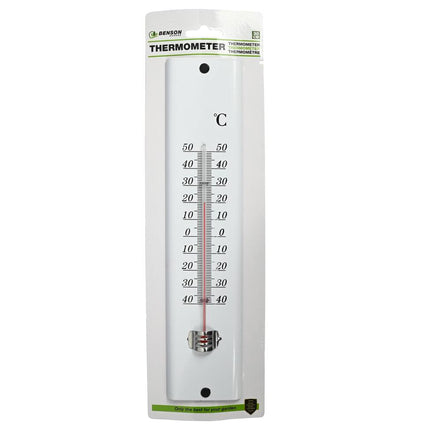 Witte Metalen Thermometer 30 cm, Celsius/Fahrenheit, Tuin/Veranda.