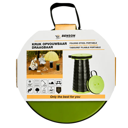 Kruk opvouwbaar draagbaar ABS groen – Diameter zitting 25 cm, Hoogte 6 - 46 cm