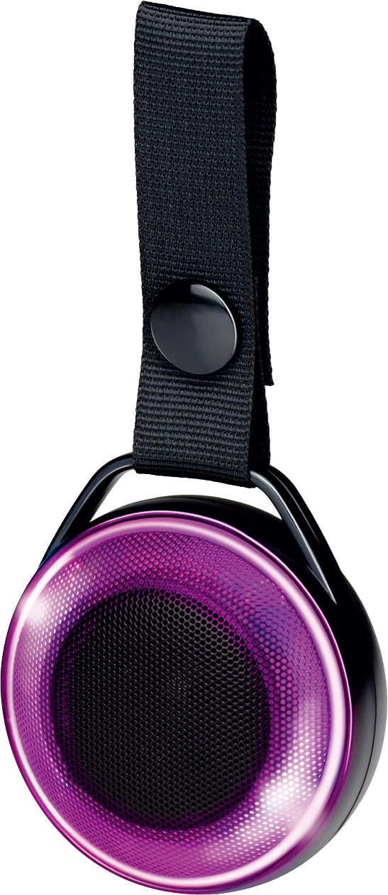 Bluetooth speaker rond – Materiaal ABS+ijzer+polyester, Afmeting 7,5 x 3,3 x 8,6 cm
