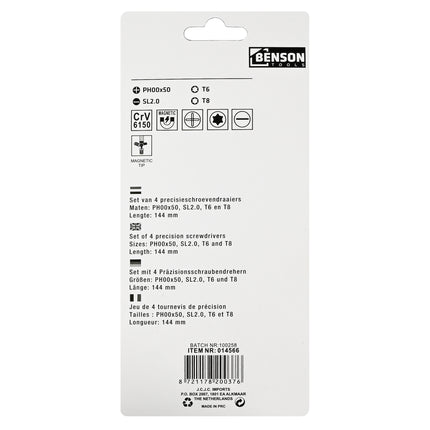 Schroevendraaier set precisie 4 dlg – maat PHOO X 50, PHO X 50, T6, T8