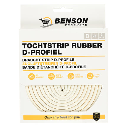 Tochtstrip rubber D-profiel 2 x 3 m zwart – Profiel D, Afmetingen 3 m x 9 mm x 4 mm