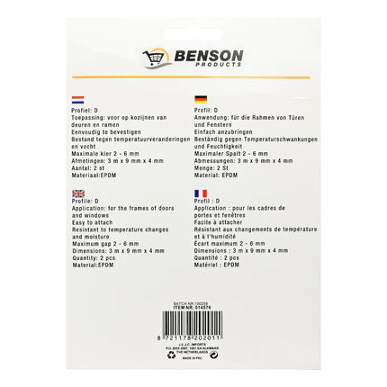 Tochtstrip rubber D-profiel 2 x 3 m zwart – Profiel D, Afmetingen 3 m x 9 mm x 4 mm