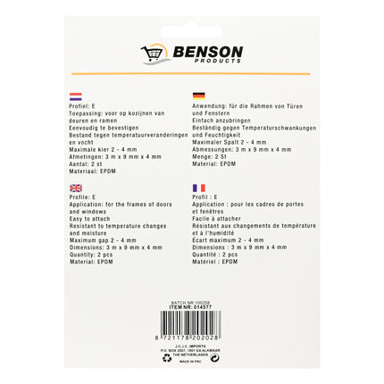 Tochtstrip rubber E-profiel 2 x 3 m wit – Profiel E, Afmetingen 3 m x 9 mm x 4 mm