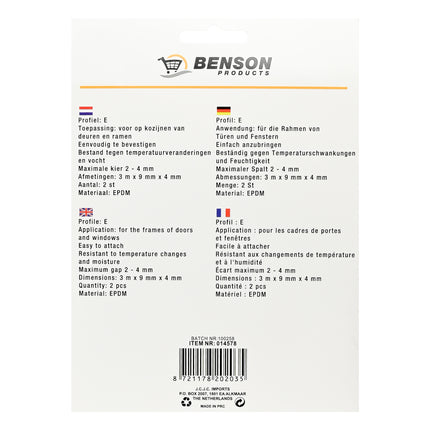 Tochtstrip rubber E-profiel 2 x 3 m zwart – Profiel E, Afmetingen 3 m x 9 mm x 4 mm