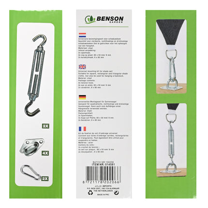 Bevestigingsset schaduwdoek 8 dlg – Materiaal staal, 50 mm, 8 mm, 80 mm