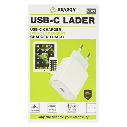 USB-C lader 20W – Ingangsvoltage AC 110-240V 50/60Hz, 240V, 15W, 12V
