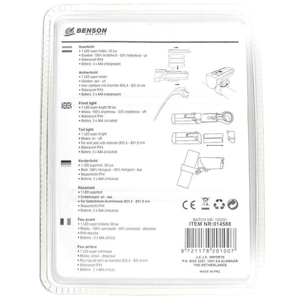 LED Fietslamp Set: 30 Lux, IPX4, AAA Batterijen, Veiligheid & Zichtbaarheid